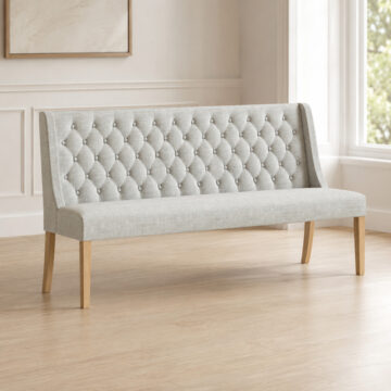 Oak Shire Upholstery Dining Sofa With Button Back - Beige Cushion -China