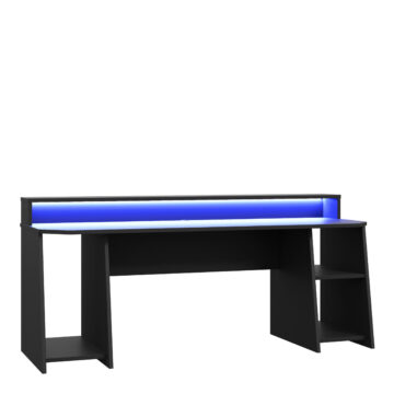 Tezaar Matt Black Wide Gaming Desk | LED Lights
