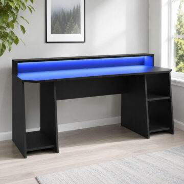 Tezaar Matt Black Wide Gaming Desk | LED Lights