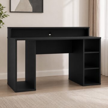 Tezaar Matt Black Gaming Desk | LED Lights