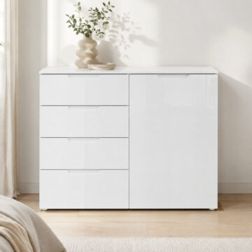 Harper 4 Chest of Drawers 1 Door in White/White High Gloss