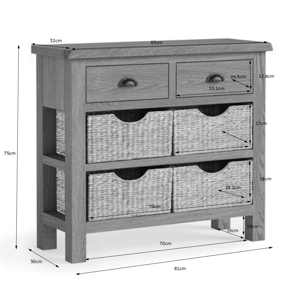 Ancroft Waxed Oak Console Table With Baskets | Assembled