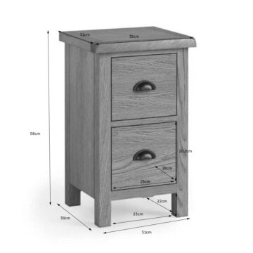 Bywell Waxed Oak 2 Drawer Narrow Bedside Cabinet | Assembled