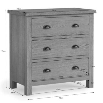 Bywell Waxed Oak Chest of 3 Drawers | Assembled