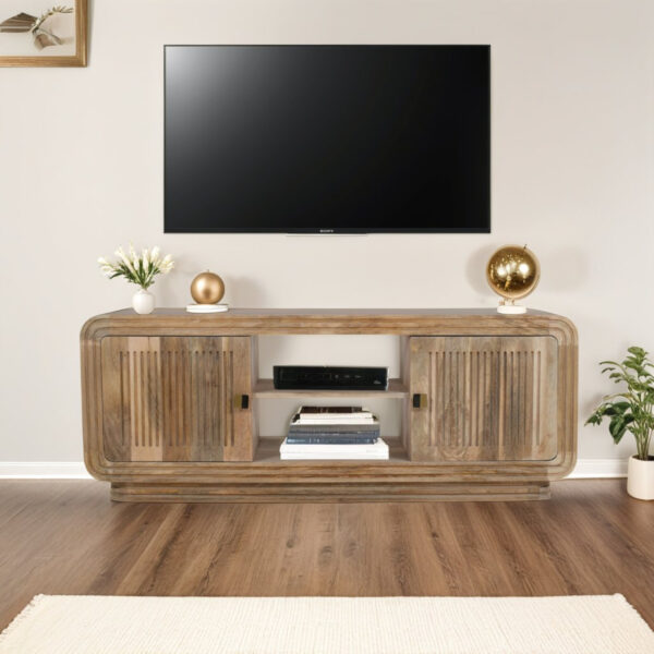 Beachfront Carved Mango Wood 2 Doors TV Cabinet