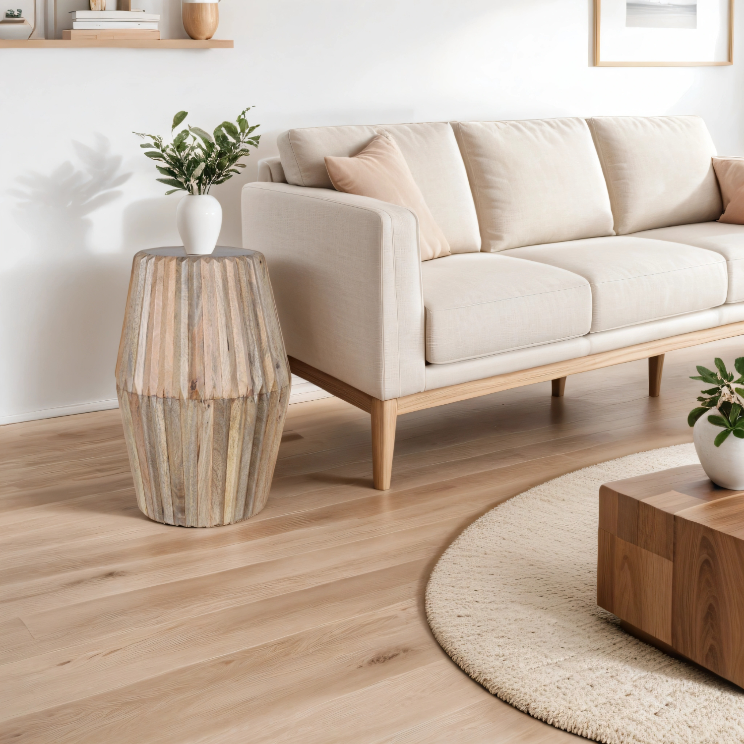 Beachfront Carved Mango Wood Side Table Fully Assembled Oak World