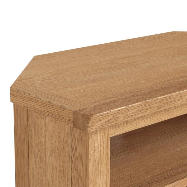 Bywell Waxed Oak Corner TV Unit With Baskets | Clearance