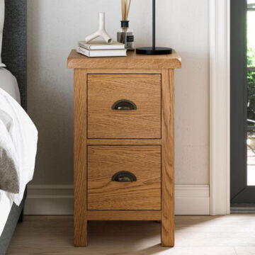 Ancroft Waxed Oak Narrow Bedside Cabinet | Assembled