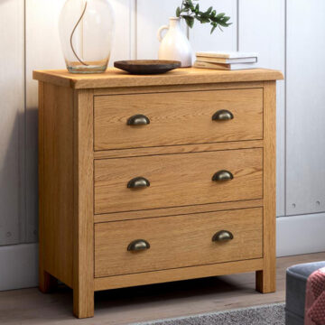 Ancroft Waxed Oak Chest of 3 Drawers | Assembled