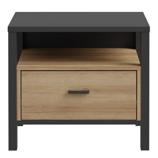 Hard Rock Bedside in Matt Black/Riviera Oak