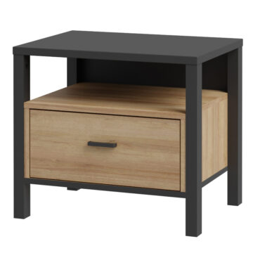 Hard Rock Matt Black 1 Drawer Bedside Table | Oak Finish