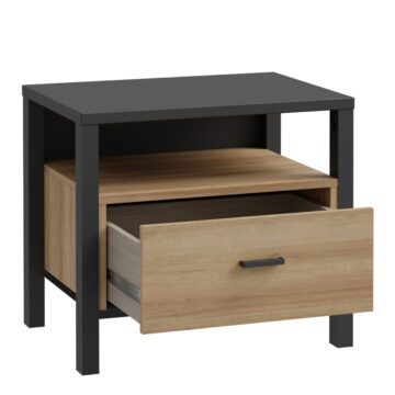 Hard Rock Matt Black 1 Drawer Bedside Table | Oak Finish
