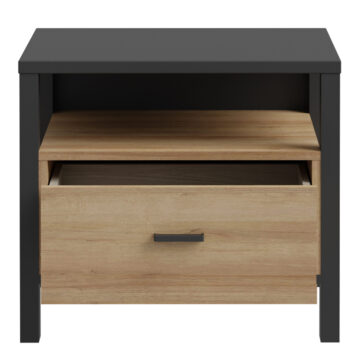Hard Rock Matt Black 1 Drawer Bedside Table | Oak Finish