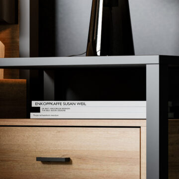 Hard Rock Matt Black 1 Drawer Bedside Table | Oak Finish