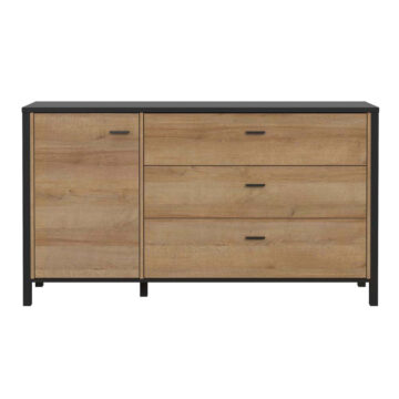 Hard Rock Matt Black 3 Drawer 1 Door Chest | Riviera Oak