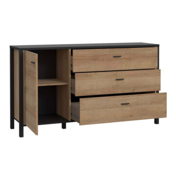 Hard Rock Matt Black 3 Drawer 1 Door Chest | Riviera Oak