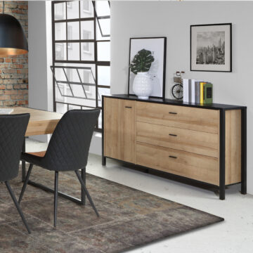 Hard Rock Matt Black 3 Drawer 1 Door Chest | Riviera Oak