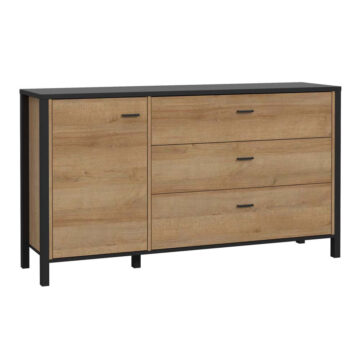Hard Rock Matt Black 3 Drawer 1 Door Chest | Riviera Oak