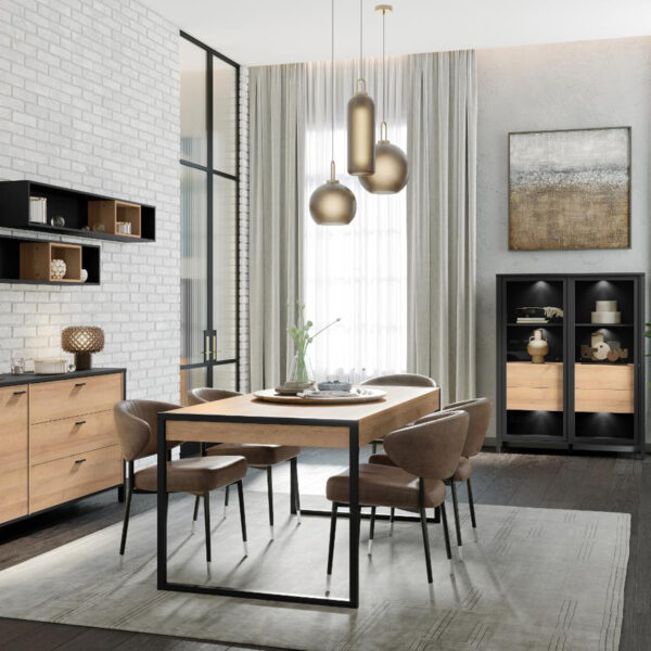 Black Hard Rock Dining Table in Riviera Oak | Self Assembly