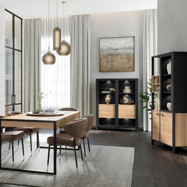 Hard Rock Display Cabinet in Matte Black/Riviera Oak | Self Assembly