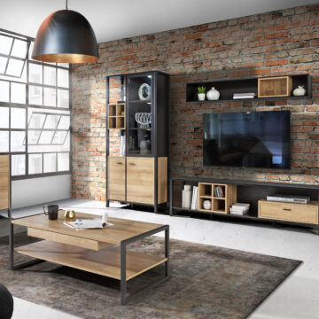Hard Rock Display Cabinet in Matte Black/Riviera Oak