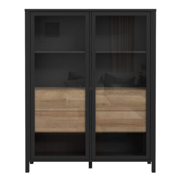 Hard Rock Extra Wide Display Cabinet in Matt Black/Riviera Oak