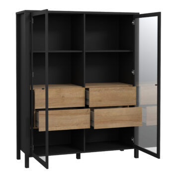 Hard Rock Matt Black 2 Door 4 Drawer Extra Wide Display Cabinet | Riviera Oak
