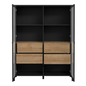 Hard Rock Matt Black 2 Door 4 Drawer Extra Wide Display Cabinet | Riviera Oak