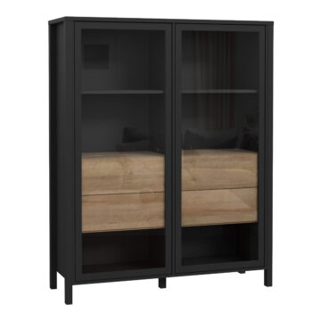 Hard Rock Extra Wide Display Cabinet in Matt Black/Riviera Oak