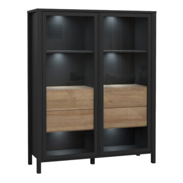 Hard Rock Matt Black 2 Door 4 Drawer Extra Wide Display Cabinet | Riviera Oak