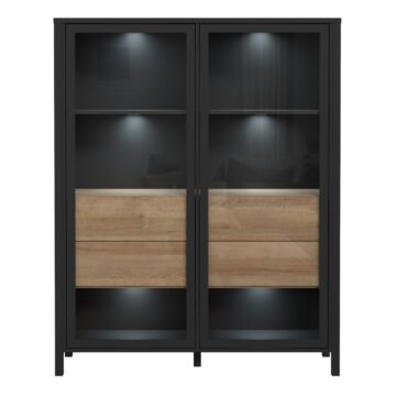 Hard Rock Matt Black 2 Door 4 Drawer Extra Wide Display Cabinet | Riviera Oak