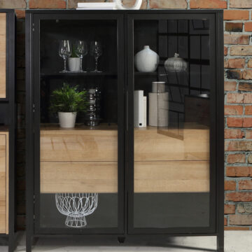 Hard Rock Matt Black 2 Door 4 Drawer Extra Wide Display Cabinet | Riviera Oak