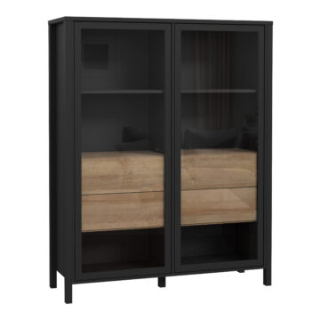 Hard Rock Extra Wide Display Cabinet in Matt Black/Riviera Oak