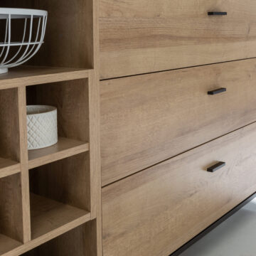 Hard Rock Matt Black 1 Door 3 Drawer Sideboard | Wine Rack | Riviera Oak