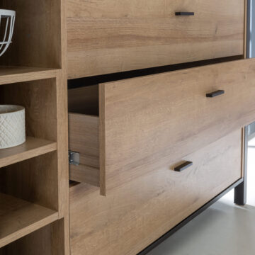 Hard Rock Matt Black 1 Door 3 Drawer Sideboard | Wine Rack | Riviera Oak