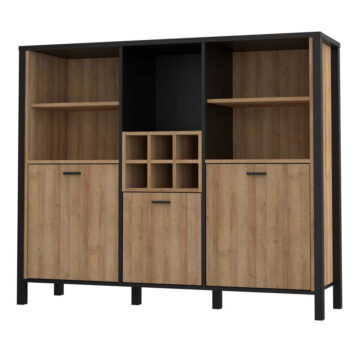 Hard Rock Matt Black 3 Door Shelf Unit | Riviera Oak