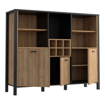 Hard Rock Matt Black 3 Door Shelf Unit | Riviera Oak