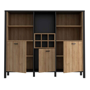 Hard Rock Matt Black 3 Door Shelf Unit | Riviera Oak