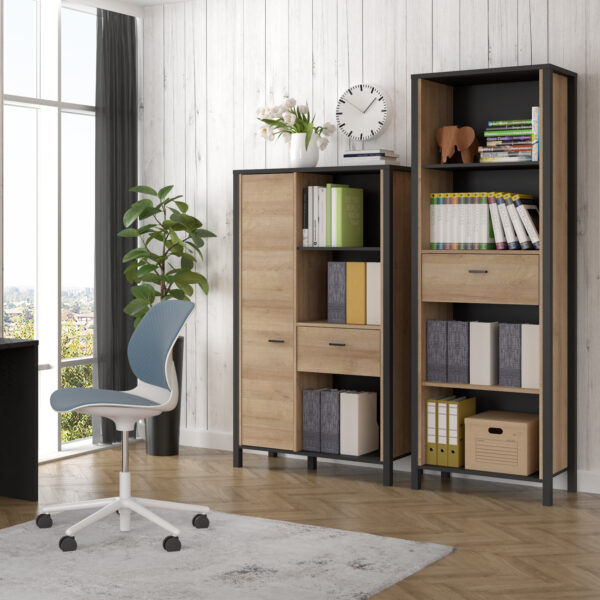Hard Rock Shelf Unit in Matte Black/Riviera Oak | Self Assembly