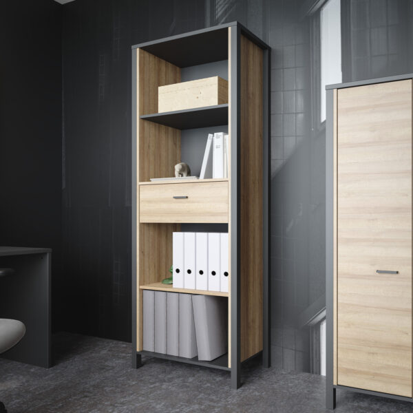 Hard Rock Shelf Unit in Matte Black/Riviera Oak | Self Assembly