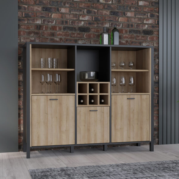 Hard Rock Shelf Unit in Matte Black/Riviera Oak | Self Assembly