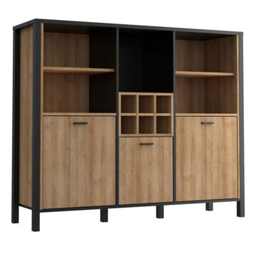 Hard Rock Matt Black 3 Door Shelf Unit | Riviera Oak