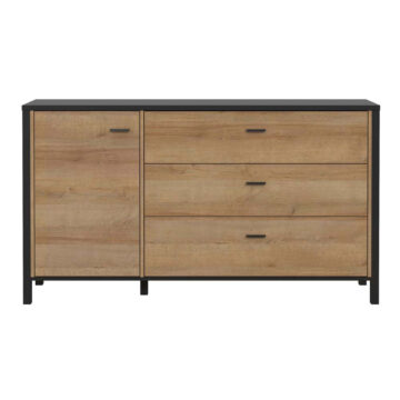 Hard Rock Matt Black 1 Door 3 Drawer Sideboard | Riviera Oak