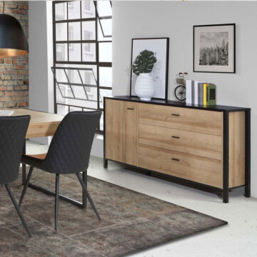 Hard Rock Matt Black 1 Door 3 Drawer Sideboard | Riviera Oak