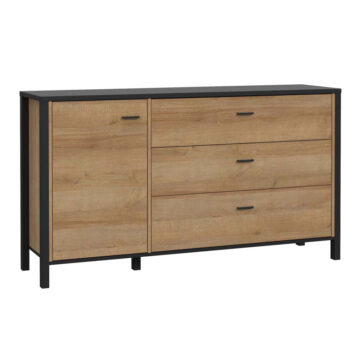Hard Rock Matt Black 1 Door 3 Drawer Sideboard | Riviera Oak