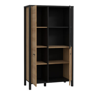 Hard Rock Matt Black 3 Door Small Display Cabinet | Riviera Oak