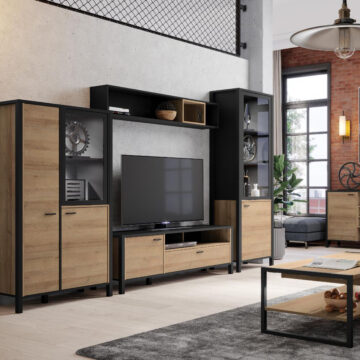 Hard Rock Matt Black 3 Door Small Display Cabinet | Riviera Oak
