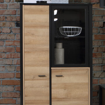 Hard Rock Matt Black 3 Door Small Display Cabinet | Riviera Oak
