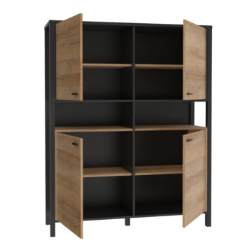 Hard Rock Matt Black 4 Door Storage Cabinet | Riviera Oak