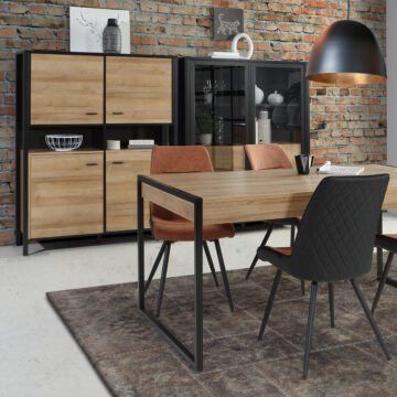 Hard Rock Matt Black 4 Door Storage Cabinet | Riviera Oak
